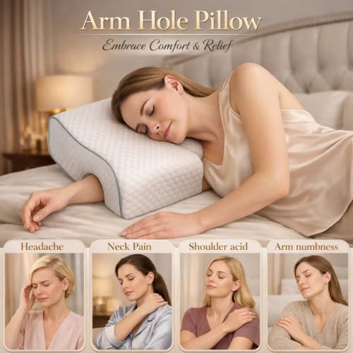 Side Sleeper Pillow with Arm Hole, Memory Foam Side Sleeper Pillow for Neck Shoulder Pain Relief, Washable Cover, 2 Pillowcases (Right) Right