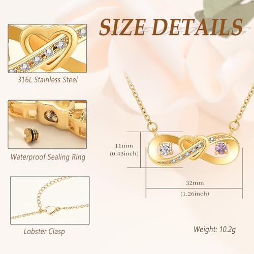 Minicremation Cremation Urn Necklace for Ashes Infinity Heart Symbol Necklace for Women Dainty Forever Love Heart Pendant Birthstone Memorial Jewelry Pendant for Ashes for Women Girls Gold-White