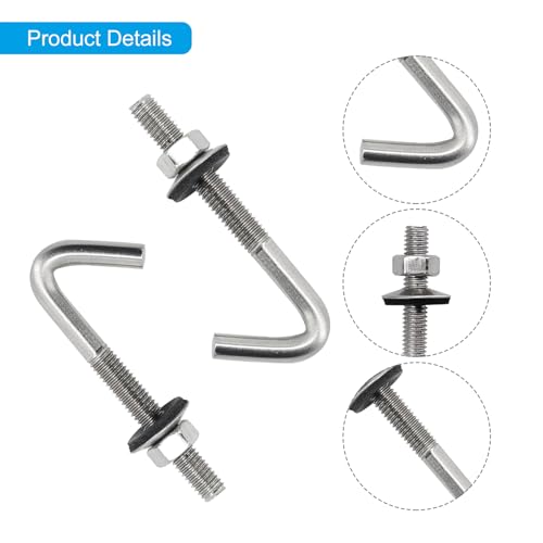 Flomore M5x80mm 304 stainless steel roof anchor bolt with J hook, hex nut and washer