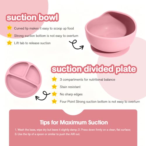 Silicone Baby Feeding Utensils Set for 6+ Months, 8 Pcs, Pink