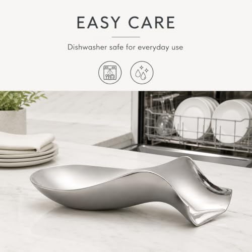 nambe Curvo Spoon Rest | Stainless Steel Cooking Utensil Rest | Spatula Ladle Holder for Kitchen Countertop | Dishwasher Safe | Designed by Steve Cozzolino