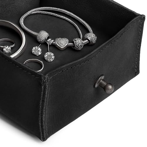 Hide & Drink, Jewelry Pouch, Mini Travel Size Box, Rings & Precious Articles Storage Organizer, Groom & Bridesmaid Wedding Gifts, Full Grain Leather, Handmade, Charcoal Black