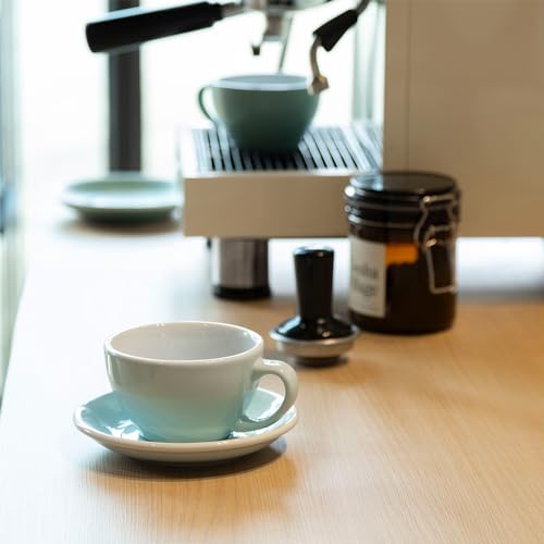 Loveramics Latte Art Mug with Saucer, 10 oz Ceramic Coffee cups with Round Bottom for Latte, Cappuccino, Tea, Espresso, Thick-walled Stoneware Cup Set for Barista - Regular Colours (River Blue, 10OZ) River Blue 10 Ounces