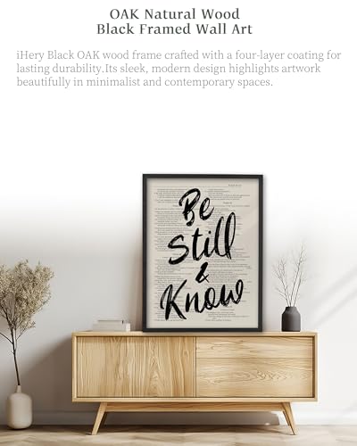 iHery 12x16in Psalm 46:10 Be Still and Know Framed Christian Wall Art Black Framed Be Still 16"L x 12"W