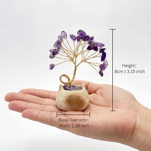 6 Pack Cat Chakra Crystal Tree of Life Gift Set with Gift Box, Healing Cute Kitten Money Tree Cat Statue Lucky Kitten Figurine Office Bedroom Home Desk Decoration Cat Lovers Gifts for Women