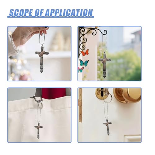 Praying Hands Cross Car Pendant - Faith Over Fear Inspirational Decoration Car Rear View Mirror Charm - 2D Flat Acrylic Religious Cross Vehicle Mirror Hanging Ornament for Women Men (Gold) Gold