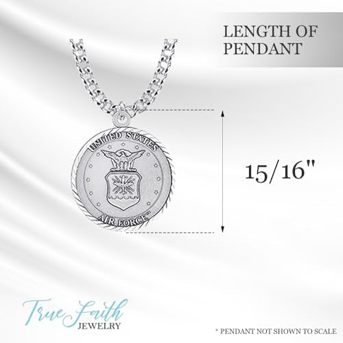 True Faith Jewelry Sterling Silver United States Air Force Service Medal with St Michael Patron Saint Archangel Pendant Necklace, 3/4 Inch