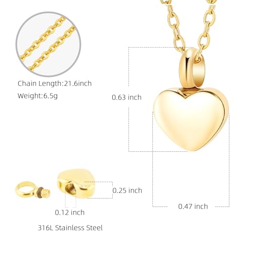 Mini Heart Cremation Urn Necklace for Ashes for Women Men Cremation Locket Jewelry with Keepsake Urn Memorial Ash Jewelry