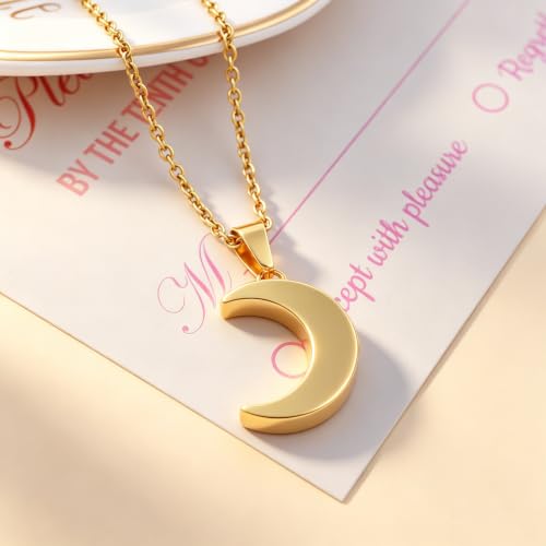 Crescent Moon Cremation Urn Necklaces for Ashes Stainless Steel Cremation Jewelry Keepsake Urn Necklace for Human Pet Ashes Memorial Jewelry Funeral Jewelry for Women Men Gold