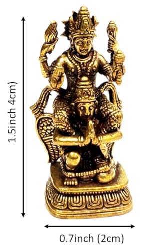 Purpledip Rare Miniature Brass Idol Vishnu with His Mount Garuda: Collectible Statue with Detailed Very Fine Workmanship (12698S)
