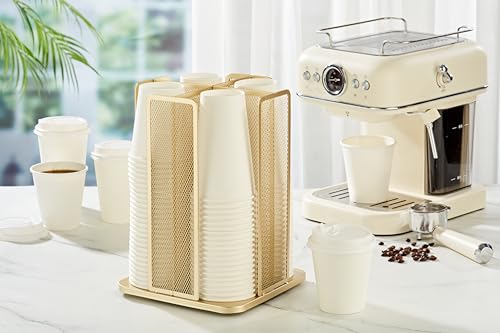Annova Paper/Plastic Cup and Lid Holder Plastic Storage Organizer, 360°Rotating Coffee Mup Dispenser with 4 Compartments, Multifunctional Storage Rack for Home, Office, Bar, Coffee Shop (Gold) gold
