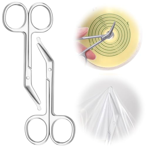 Set of 2 Premium Surgical Scissors Colostomy Urothrostomy Silver | Made of stainless steel, stoma care, suitable for doctors, veterinarians, nursing home