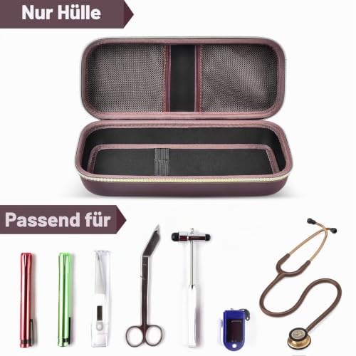Casmilee Stethoscope Case for 3M Littmann Classic III, for MDF, Bag Only | Hard Shell Organizer with 2 Mesh Pockets and 3 Elastic Compartments for Doctors, Nurses, Students, Clinic, Chocolate