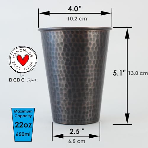 DEDE Copper - CC Series (22 oz) - Super Heavy Weight Drinking Cups or Serving Cold Beverages and Cocktail Mugs, Handmade Unlined Uncoated 100% Pure Copper Tumblers (Hammered Antique) Hammered Antique Copper