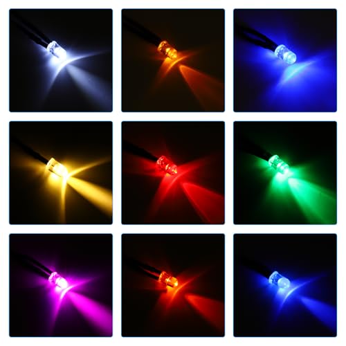 PATIKIL 3 mm LED Diode Light, Pack of 50 3-6 V DC Pre-Wired Mini LED Lights Light Bulb Light Emitting Lamp for RC DIY Display Lighting, Cool White Light 3mm Cold White