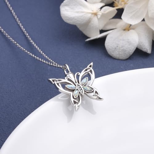 Urn Necklaces for Ashes Sterling Silver Cremation Pendant for Loss Butterfly-Opal