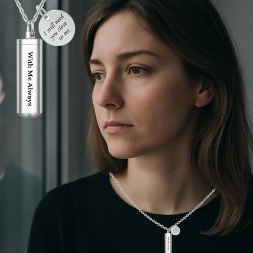 Cremation Cylinder Necklace for Ashes for Ashes Stainless Steel Urn Locket Pendant Cremation Memorial Jewelry Black