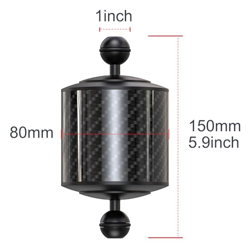 Carbon Fiber Underwater Float Arm with Dual Ball Mounts for Photography and Video, Compatible with Diving Trays, Video Lights, Strobes (Black, 80mm5') 80mm5' black