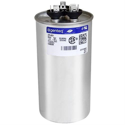 GE - 80 + 5 uF MFD x 370 VAC Genteq Replacement Dual Capacitor Round # C3805R / 27L651