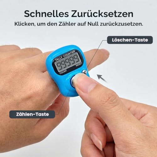 Pack of 2 Electronic Finger Counters, Digital Mini Counter Made of Plastic, Easy Portable Resettable Mesh Counter for Knitting, Suitable for Counting for Crocheting, Crochet Accessories