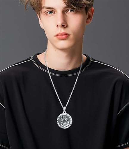 Wasee St Michael/St Christopher Medal Pendant Necklace for Men Religious Amulets Jewelry Gifts with 22"+2" Rolo Chain B01-Saint Christopher