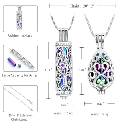 Cremation Urn Necklace Set for Ashes for Women Men Tree of Life & Celtic Knot Memorial Keepsake Pendant Waterproof Ash Jewelry Holds Human & Pet Ashes Rainbow