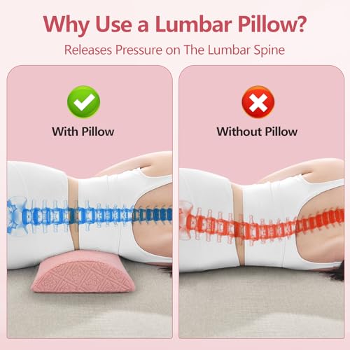 Cozyhealth - 2.95" H*18.7" L - Soft Small Lumbar Pillow for Sleeping, Memory Foam Back Lumbar Support Cushion for Lower Back Pain Relief Bed Waist Sleep Support Pillow for Side, Back (Pink, Small) Pink