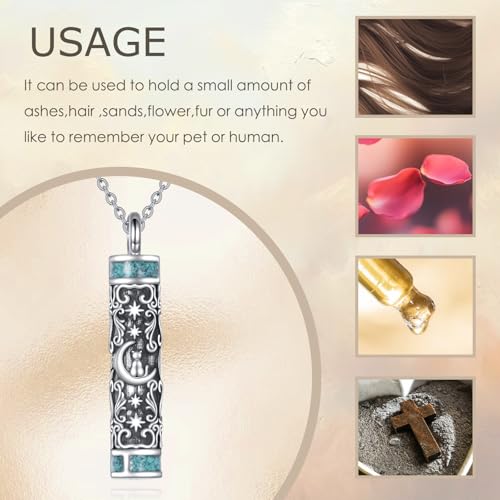 Cat Urn Necklace for Ashes Sterling Silver Turquoise Pet Cremation Memorial Keepsake Jewellery for Ashes for Women