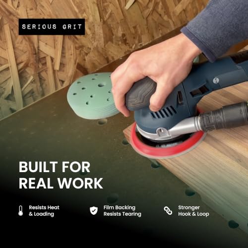 Serious Grit 6-inch 15-hole hook and loop sanding discs, P80-P220 mixed grit assortment, 50 pack