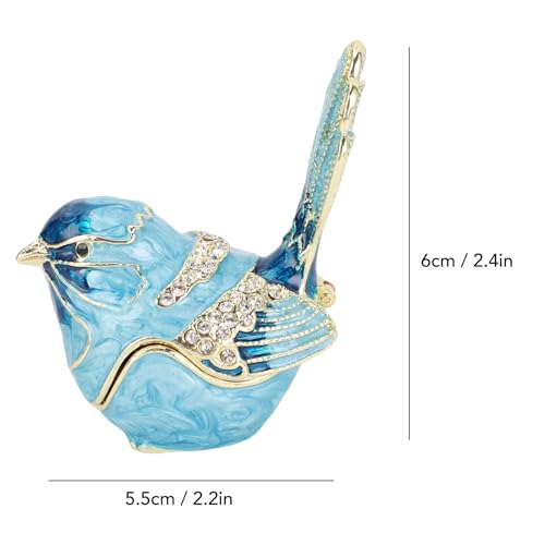 Crystal Bird Jewelry Box, Bird Trinket Box Hinged with Crystals Metal Enamel Jewelry Box Necklace Ring Earrings Storage Birds Figurines Home Decor for Rings Earrings Necklace (Blue) Blue