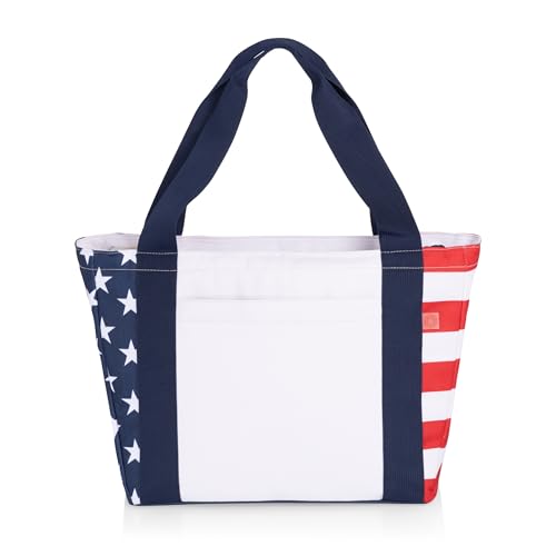 Picnic TIME Topanga Tote Cooler Bag, Versatile Insulated Cooler Bag with 24-Can Capacity, Soft Insulated Tote with Water-Resistant Interior Liner, Long Straps, and Exterior Pocket Stars and Stripes Topanga Cooler 2.0