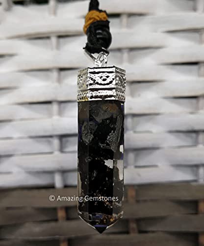 Amazing Gemstone Black Tourmaline Crystal Pencil Point Orgone Pendant Necklace with Adjustable Cord - Natural Healing Crystals and Stones for Men, Women