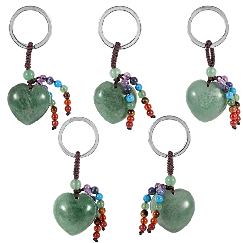 moonsix Crystal Heart Keychain with 7 Chakra Beads Green Green Aventurine