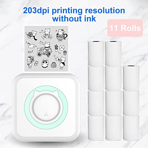 Pocket Printer,Mini Portable Bluetooth Wireless Paper Photo Printer Lechnical All-in-one Photo Printer Multifunction Thermal Printer for Smartphone with 11 Paper Rolls 57mm Compatible with iOS Android Blue