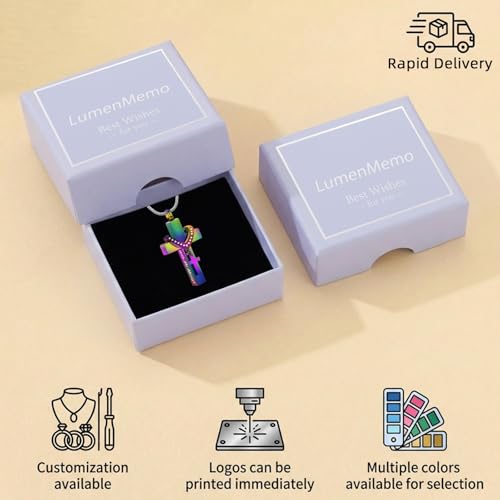 Cross Urn Necklace for Ashes Cremation Jewelry for Women Men Stainless Steel Pendant Memorial Ash Holder Loved Ones Keepsake - With Me Always Colorful-With Me Always