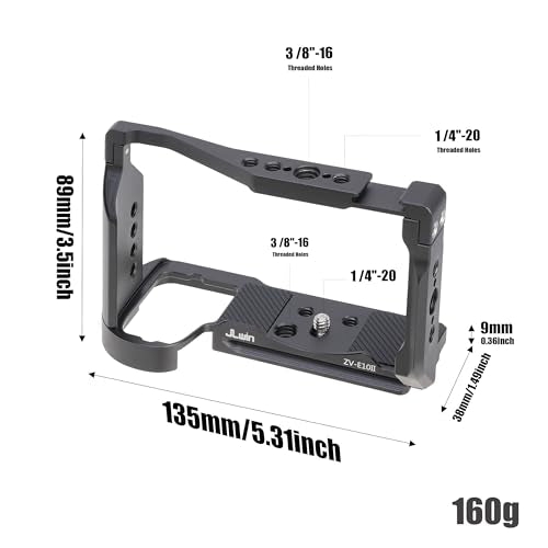 FocusFoto Camera Cage for Sony Alpha ZV-E10 II Mirrorless Camera, Video Vlogging Rig with Cold Shoe, 1/4"-20 Screw Mount, 3/8"-16 Locating Holes for Arri Grip, Quick Release Plate for Arca Tripod