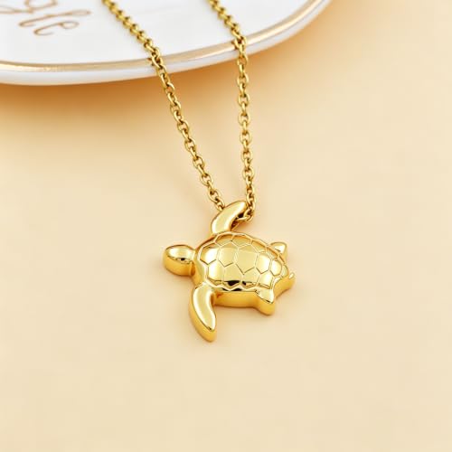 Sea Turtle Urn Necklace for Ashes Memorial Keepsake Urn Jewelry Ash Holder Cremation Urn Pendant Necklace for Women Men Gold