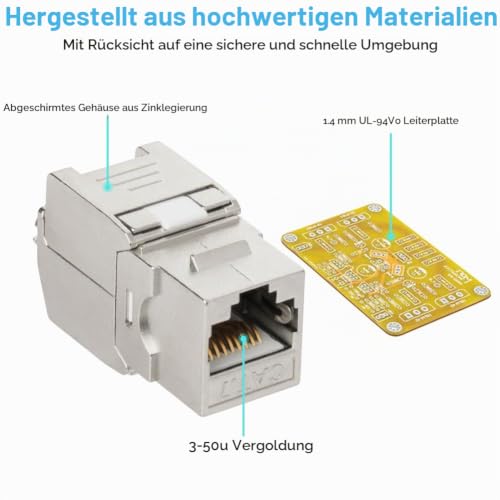 Offcup 8x Keystone Modules CAT7 10Gbit/s 500MHz Snap-In | Network Patch Panel Tool Free Compatible No Rust Durable 8PCS