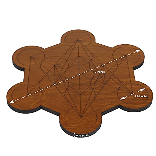 Crystal Grid Board - Metatron's Cube Sacred Geometry Amplify The Power of Your Crystals 10 inches Diameter Wooden Plate Witchcraft, Wiccan Altar, Ritual, Space Decor, Brown, 10Wx10Lx0.3H 25.4cm Metatron's Cube