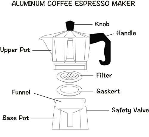 J&V TEXTILES Stovetop Espresso and Coffee Maker, Moka Pot for Classic Italian and Cuban Café Brewing, Cafeteria, (9-Cup) 9-Cup
