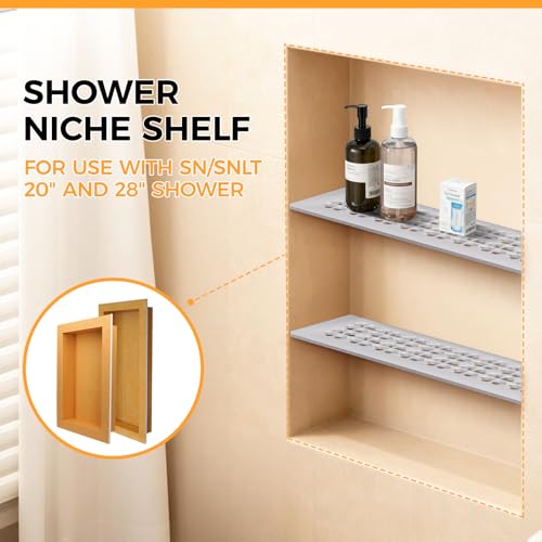 Powhorse shower niche shelf designed for Schluter Kerdi Board, perfect for storing shower essentials in a prefabricated shower caddy.