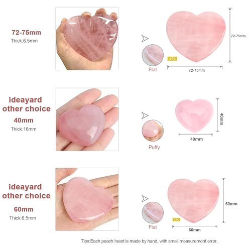 ideayard Big Rose Quartz Heart, 75mm Love Healing Crystal Gift, Meditation Quartz Palm Stone, Worry Stone for Relieve Anxiety Stress Tool 72-75mm