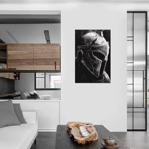 Spartan Helmet Picture Canvas Wall Art Black And White Painting Prints Artwork for Living Room Office Decoration Framed knight-10 18"L x 24"W