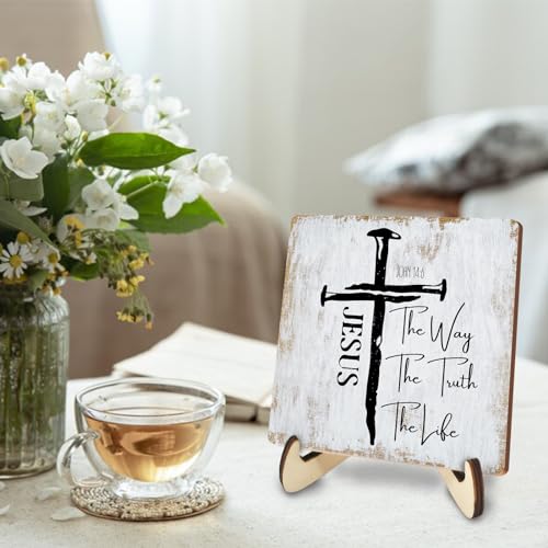 Inspirational Sign Rustic Desk Decor Decorative Christian Gifts Religious Bible Verse Motivational Decoration for Home Living Room Restaurant Office Table Shelf Tiered Tray Plaque with Wood Stand multicolour0347
