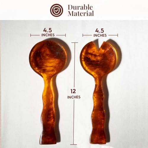 Folkulture Resin Salad Servers, Set of 2, (12") Resin Serving Spoons 12 inches Golden Brown