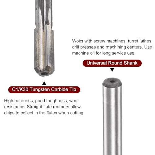 sourcing map Clamping Reamer 6.2mm H7 C1/K30 Carbide Tip Precision Straight Flutes Round Shank Lathe Machine Cutter 6.2mm