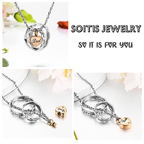 SOITIS Urn Necklace for Ashes Stainless Steel Cremation Necklace with Heart Waterproof Ashes Necklace Memorial Keepsake Silver-Dad