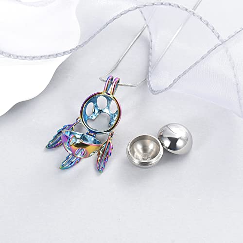 Minicremation Pet Cremation Jewelry for Ashes Paw Print Urn Necklace for Dogs Ashes Dream Catcher Hollow Ball Keepsake Pendant Necklace, Metal, not