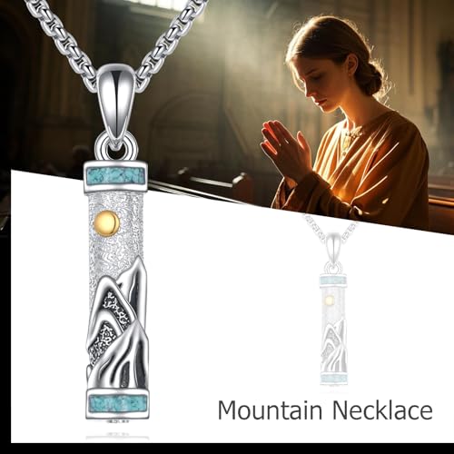 Urn Necklaces for Ashes Sterling Silver Cylinder Memorial Pendant for Loved Ones Keepsake Cremation Jewelry Gifts for Women Men Mountain