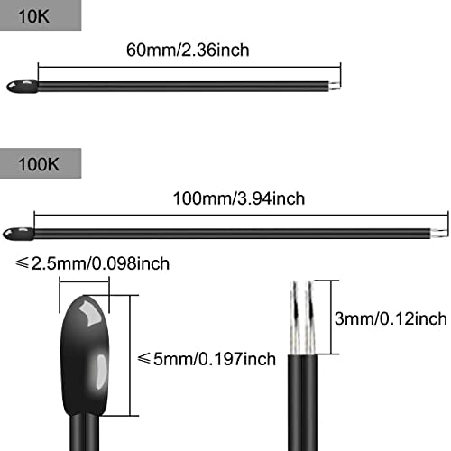 Thermistor NTC MF52D 10K 100K Ohm Temperature Sensor 1% Accuracy Value for Arduino, Temperature Measurement Project, Pack of 10 (5x 3435 / 5x 3950)